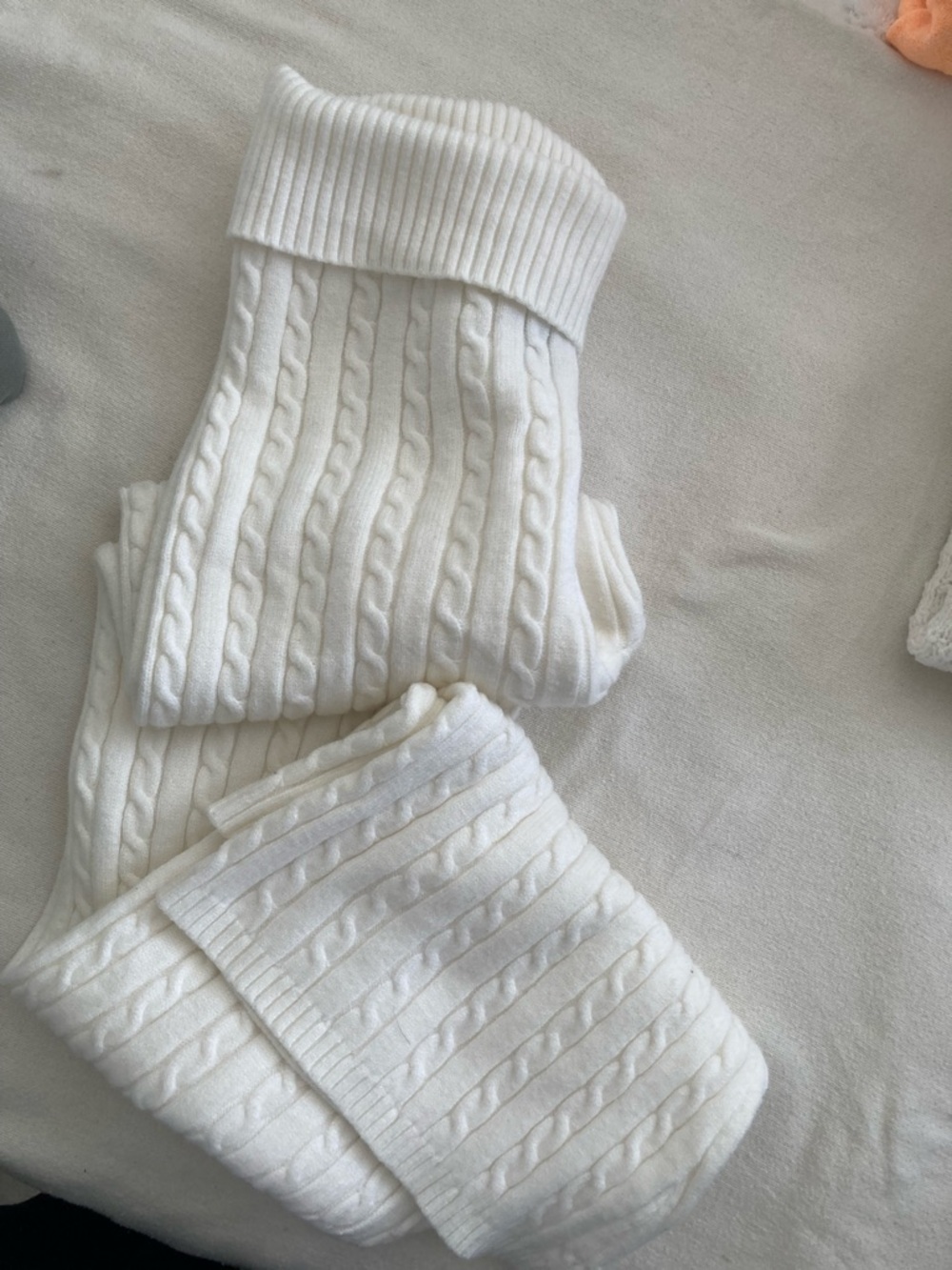 Wide Leg Cable Knit Pants - White